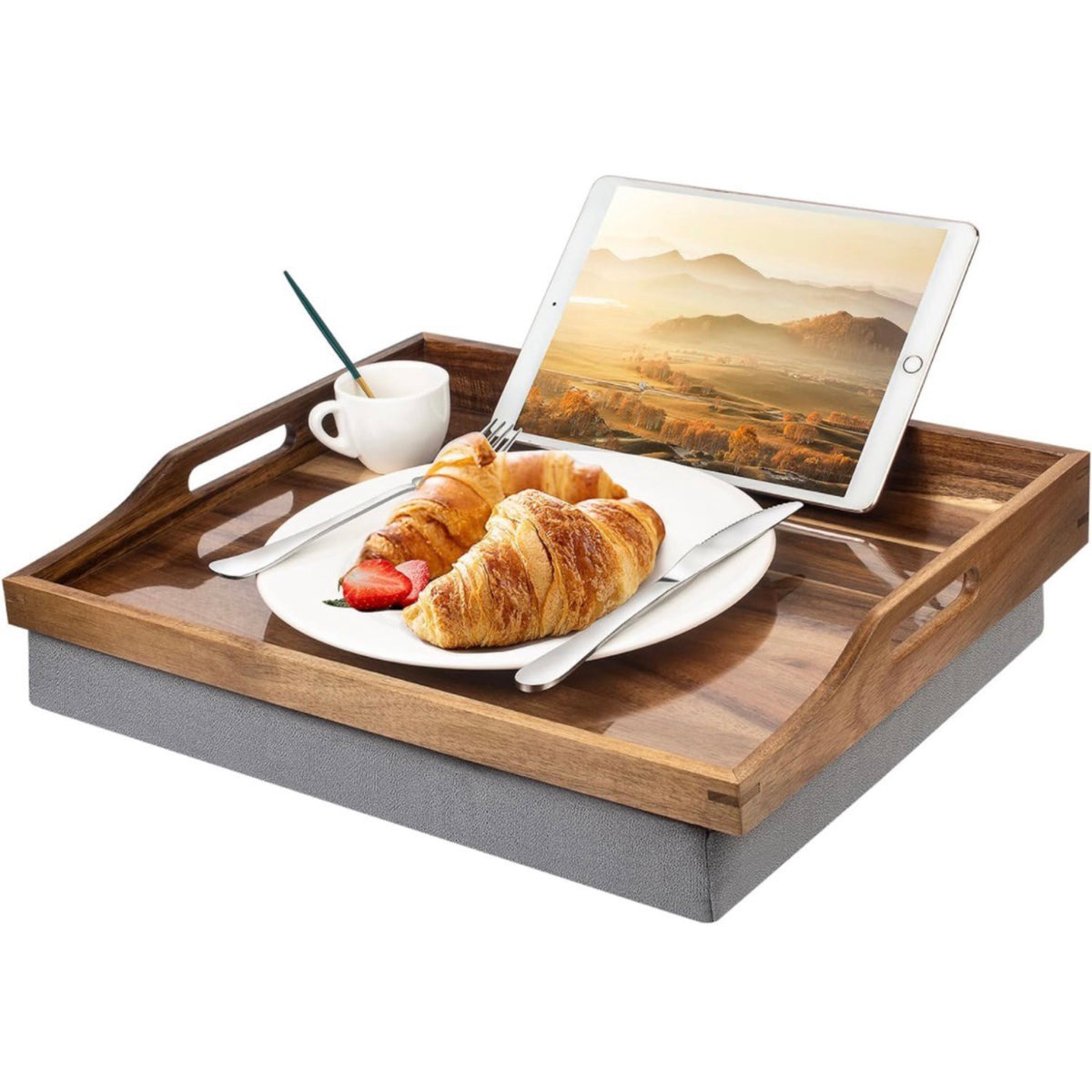 17" Acacia Wood Lap Desk with Detachable Cushion & Phone Holder - Breakfast in Bed