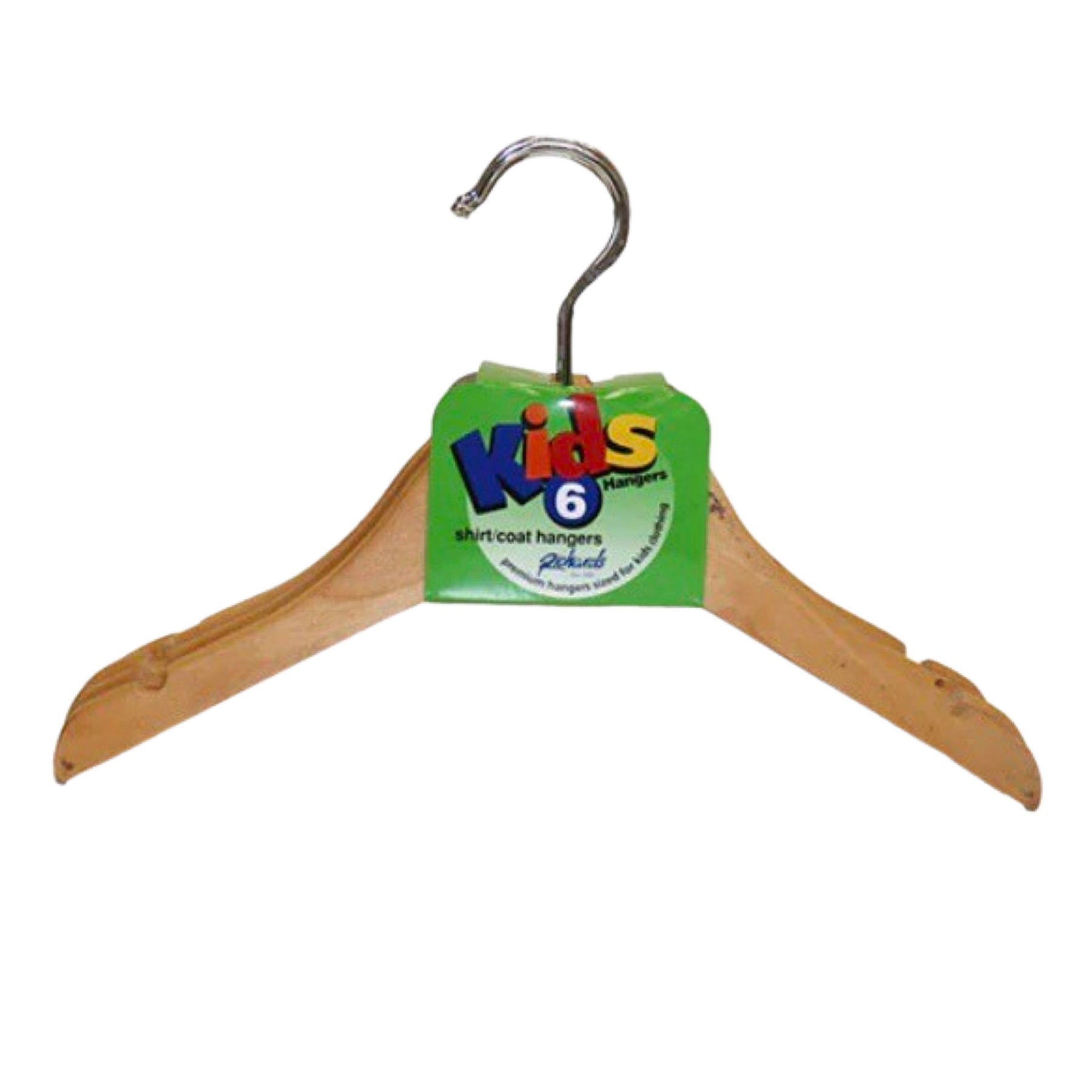 6pk 12" Natural Hardwood Kids Shirt and Coat Hanger W/ Swivel Hook & Notches