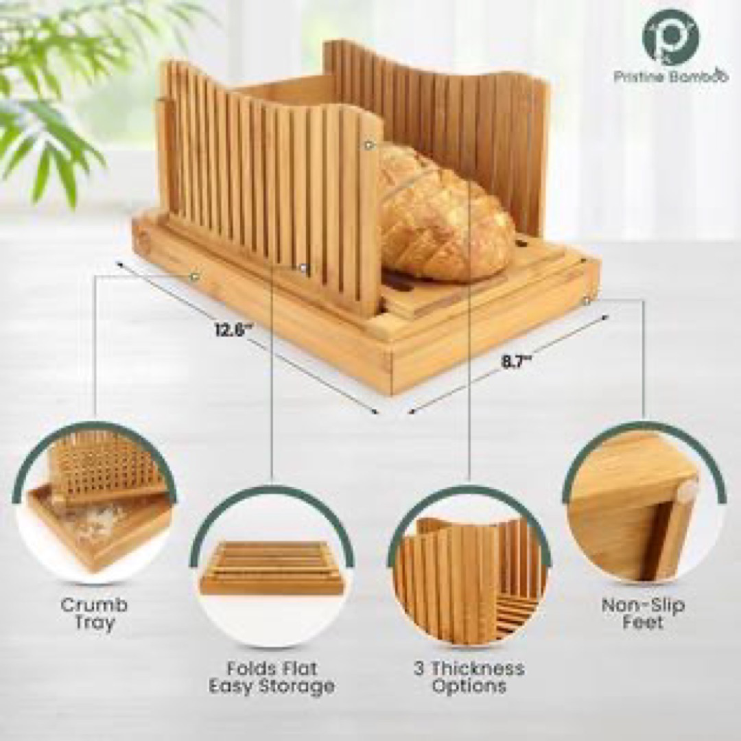 Pristine Bamboo Bread Slicer, 3 Thickness Options - Non Slip