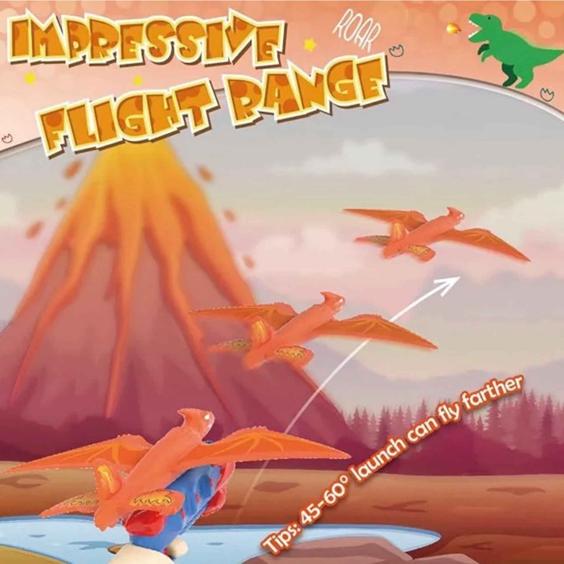 Foam Dinosaurs Launching Toy - Includes 3 Dinosaurs, Soars Up To 40ft!