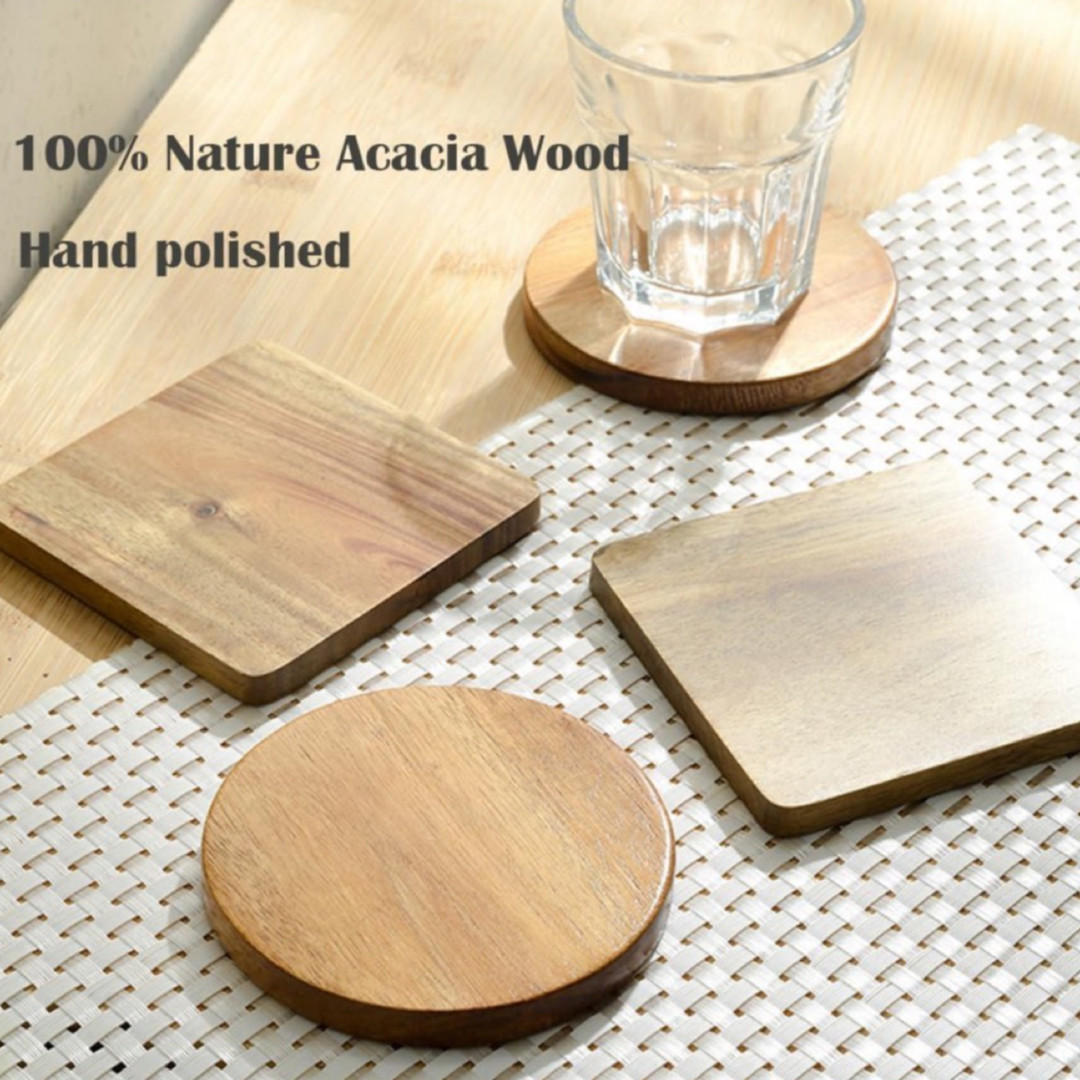 4pc Natural Acacia Wood Coasters Surface Protectors - Stylish Furniture Protection