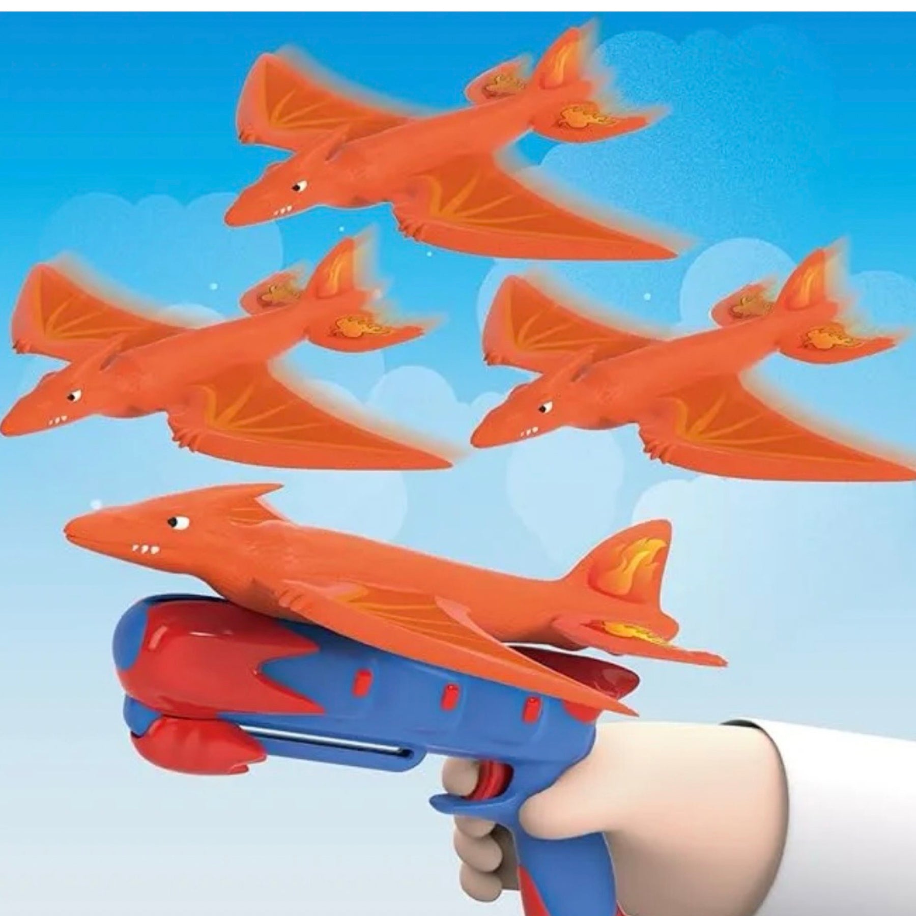 Foam Dinosaurs Launching Toy - Includes 3 Dinosaurs, Soars Up To 40ft!