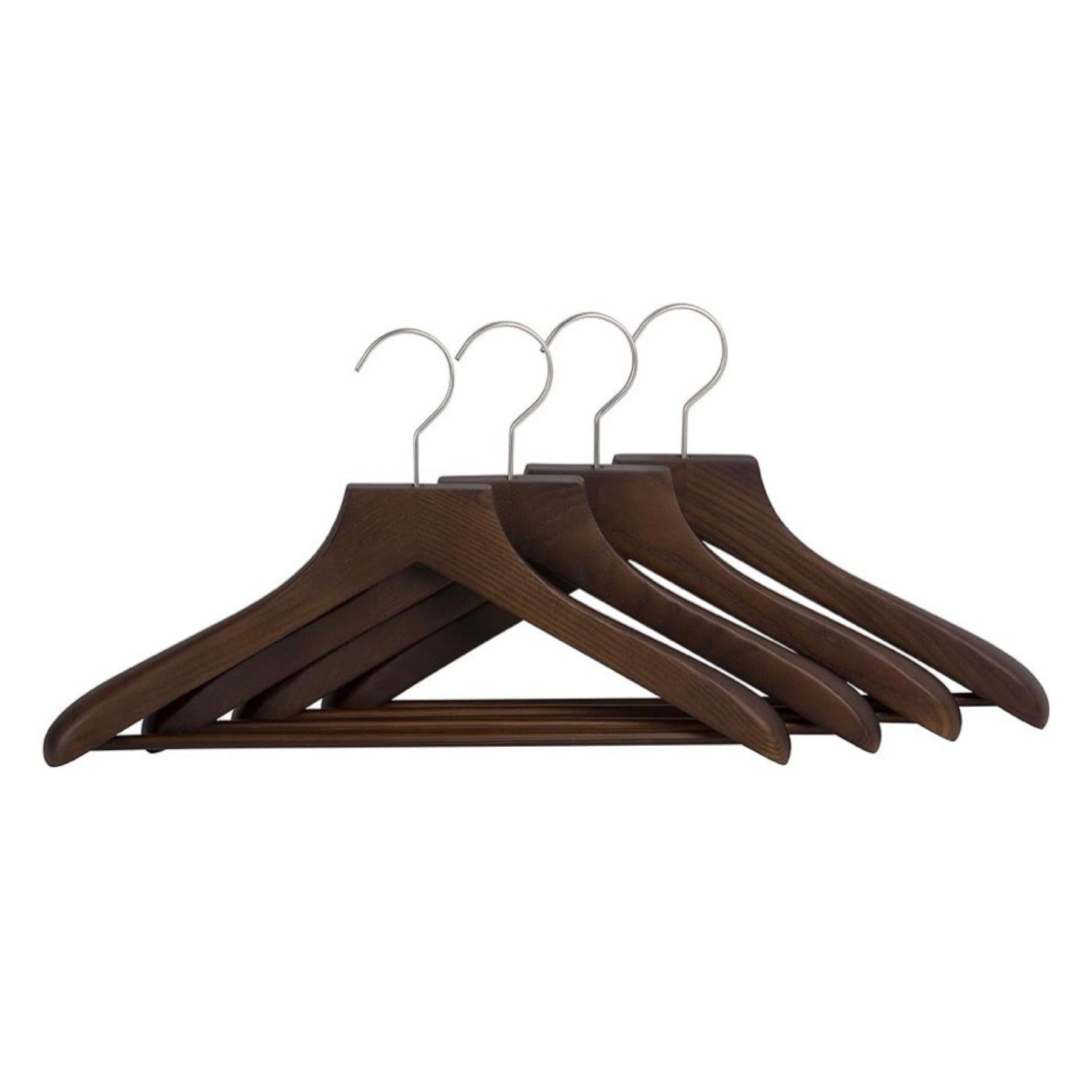 4pk Solid Ash Hardwood Coat Hangers W/Steel Swivel Hooks - Contoured Shoulders