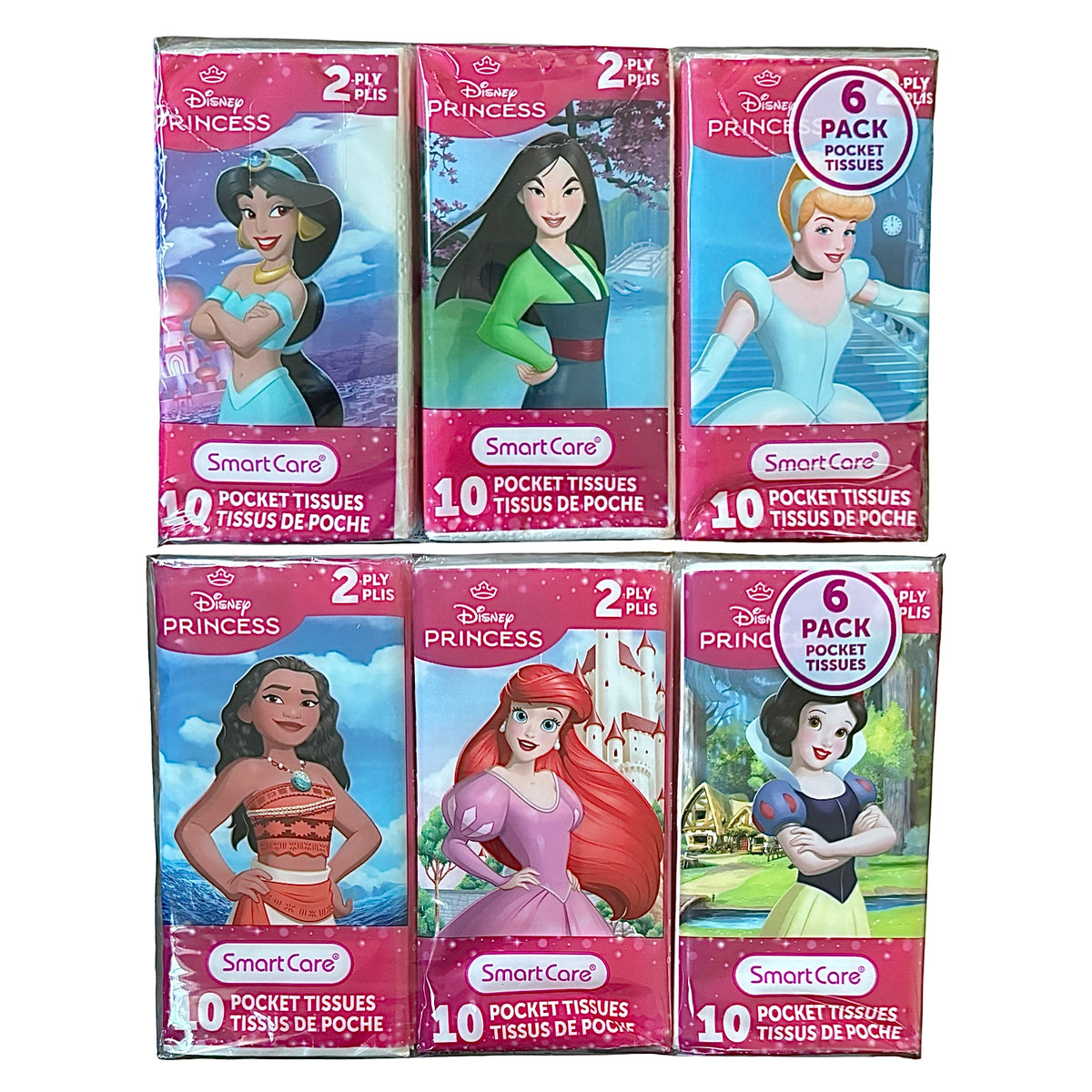 6pk of Resealable Disney Princess Pocket Tissues - 60 Sheets Total