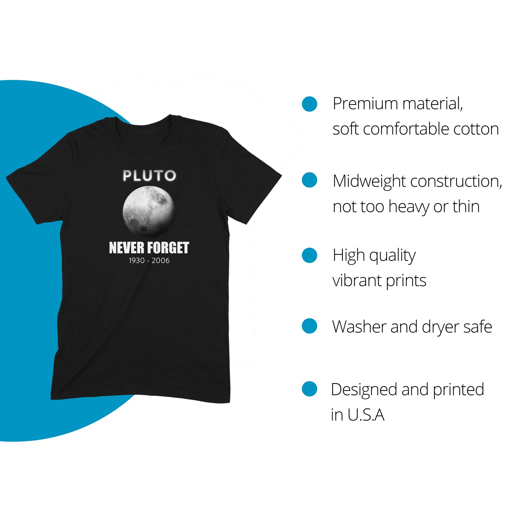 "Pluto, Never Forget " Premium Midweight Ringspun Cotton T-Shirt - Mens/Womens Fits