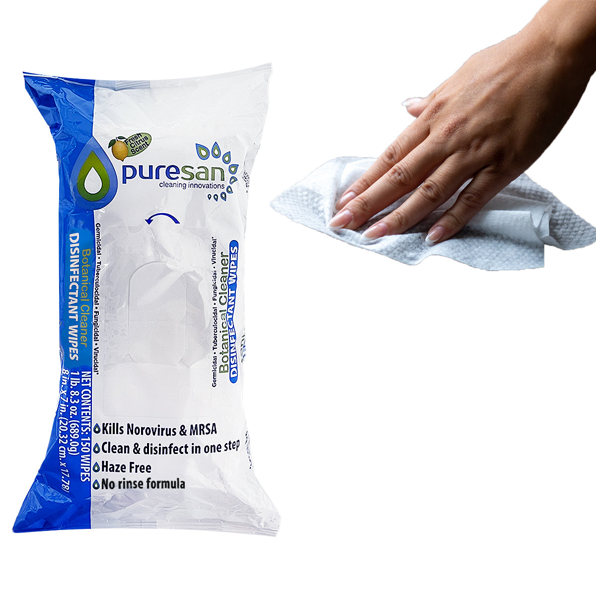 Puresan 150ct Botanical Surface Wipes Antibacterial, Safe On Hands