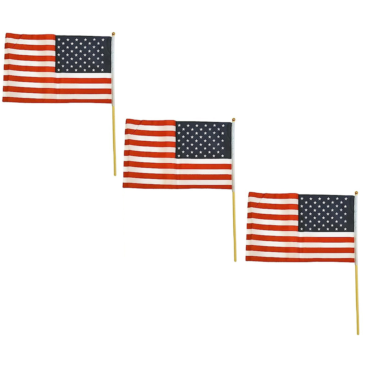 3pk Patriotic American Flags – 12"x7” Size, Hand-Held Or In-Ground