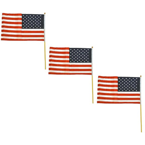 3pk Patriotic American Flags – 12"x7” Size, Hand-Held Or In-Ground