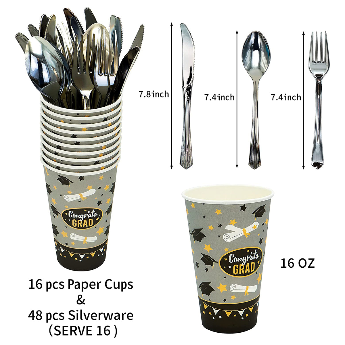 114ct Graduation Bundle- Plates, Napkins, Cups, Utensils, Table Covers