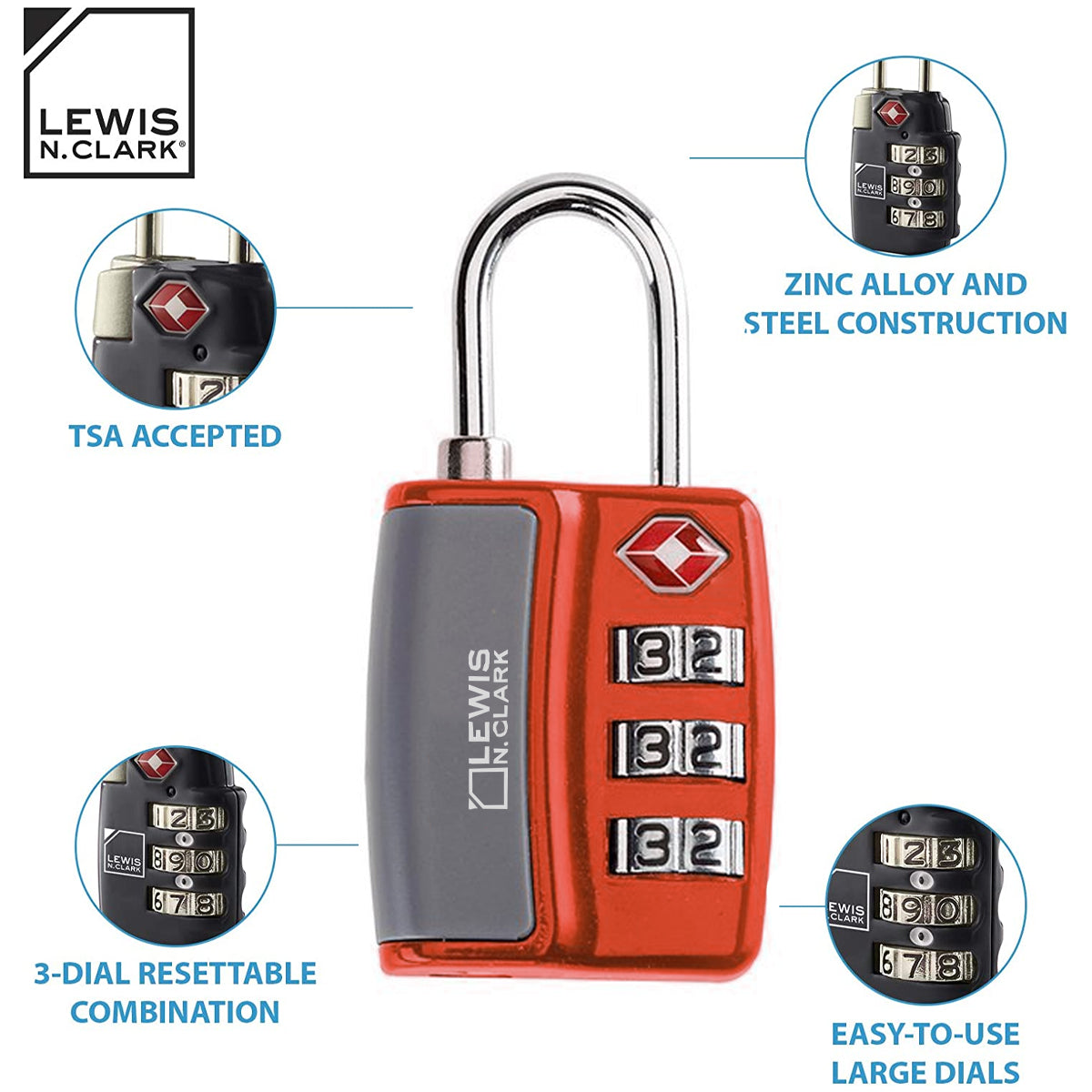 Lewis N. Clark Travel Sentry 3-Dial Combination Lock - TSA Approved