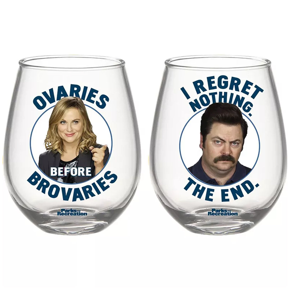 Set of 2 Parks and Recreation Ron & Leslie 20 Oz. Stemless Wine Glasses