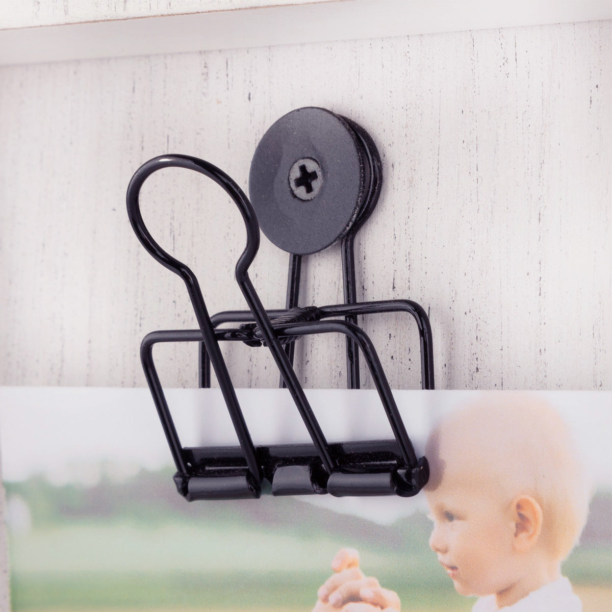 Standing Vertical White Wooden Frame With Clip – Holds Photos, Cards