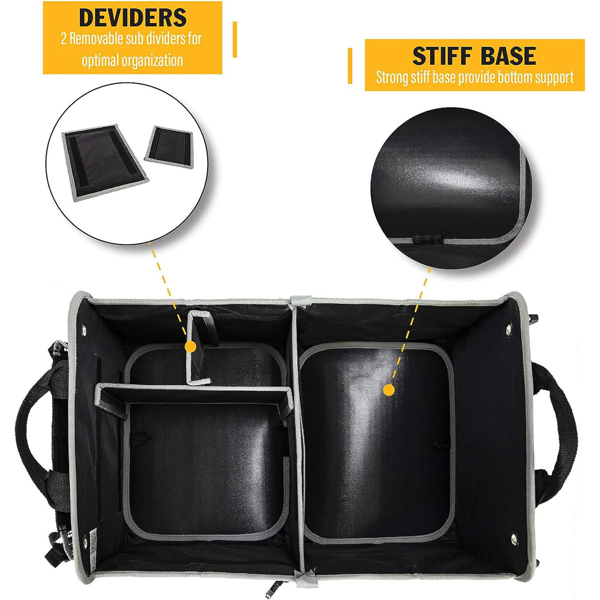 23" Foldable Trunk Organizer For Car Storage - Non Slip Bottom, Securing Straps
