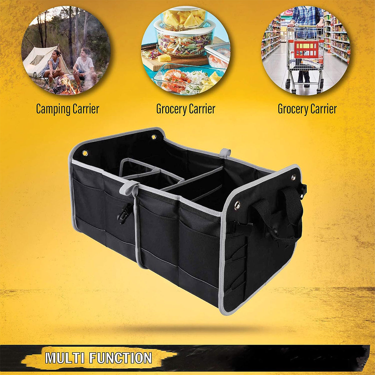 23" Foldable Trunk Organizer For Car Storage - Non Slip Bottom, Securing Straps