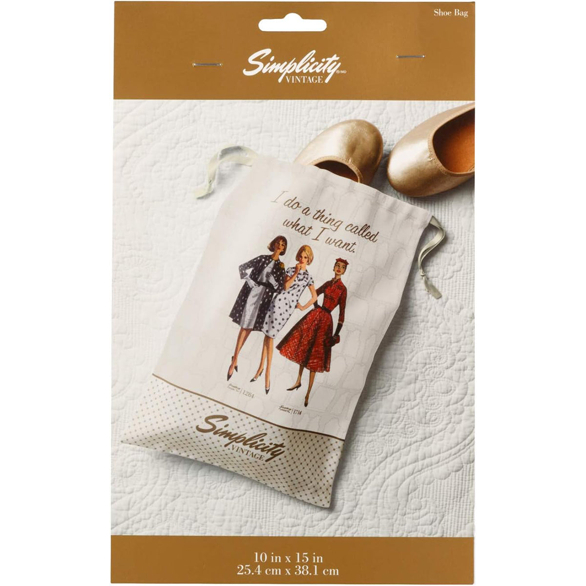 Simplicity Vintage Shoe Bag 10" x 15" - Drawstring Closure