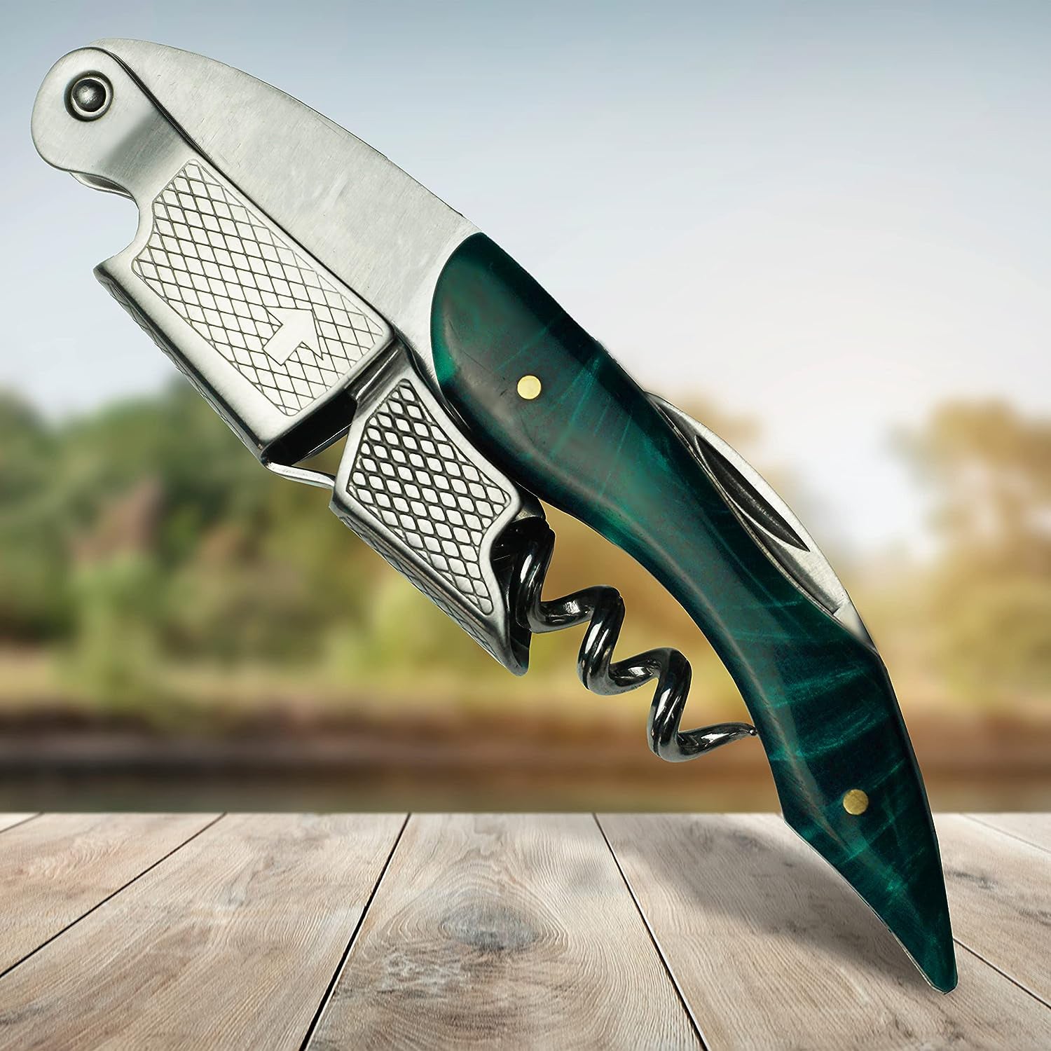 Premium Waiter's Corkscrew Wine Opener - Jade Resin Inlay Handle