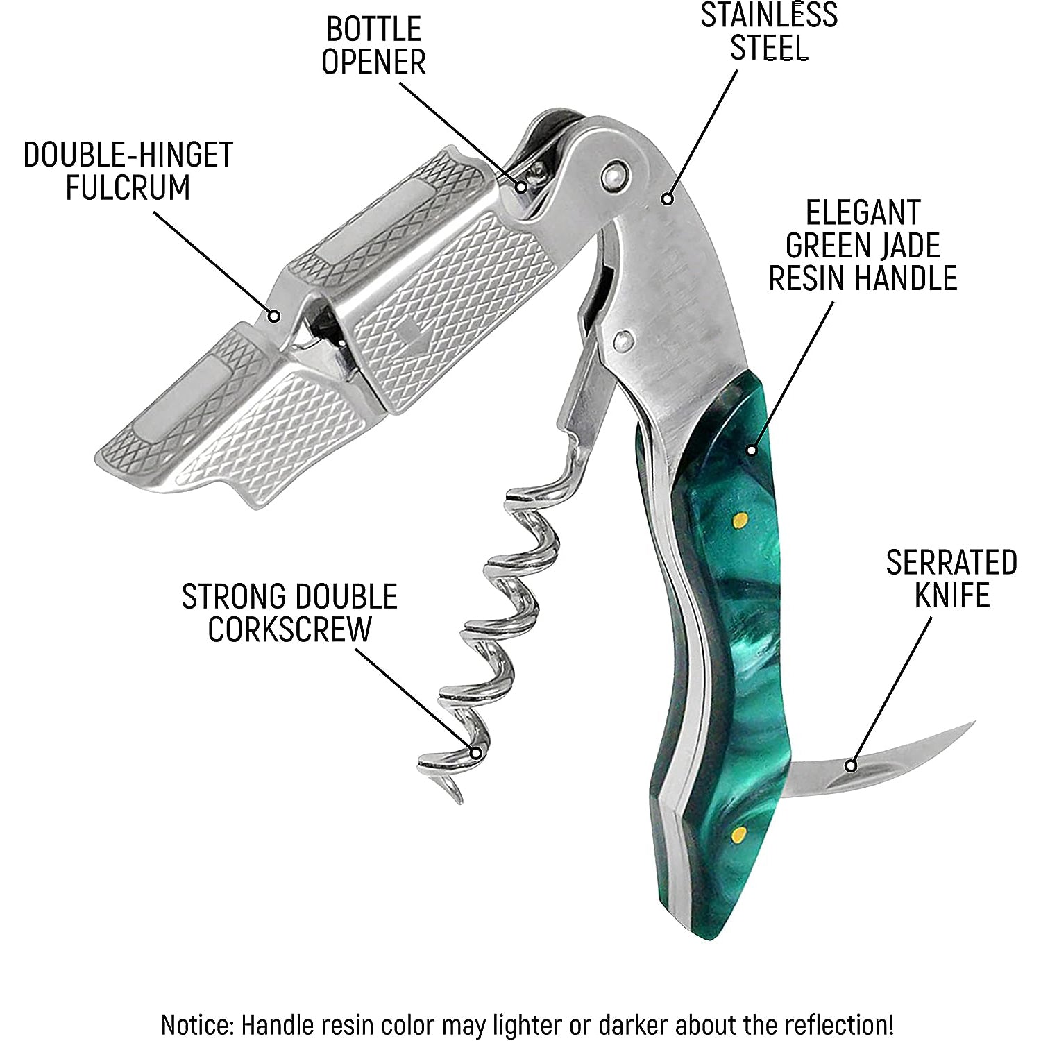 Premium Waiter's Corkscrew Wine Opener - Jade Resin Inlay Handle