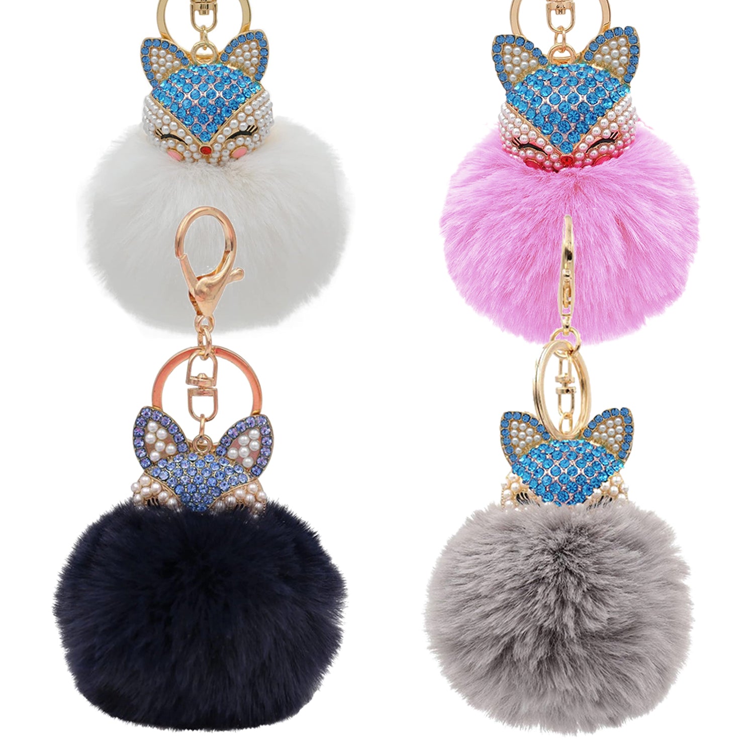 CrazyHouseTees Fuzzy Fluffy Heart Shape Pom Poms Key Ring Faux Rabbit Fur Pompoms, in The USA