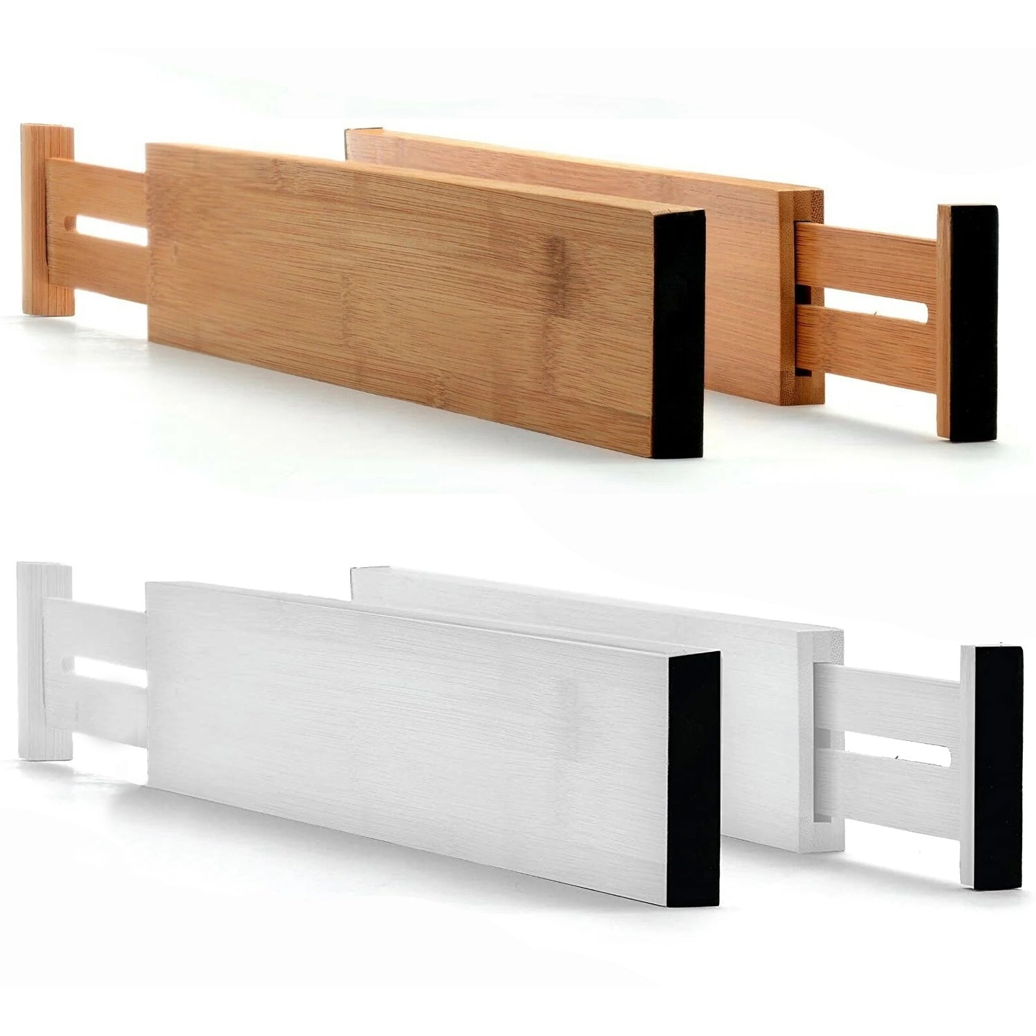 4pc Bamboo Adjustable Drawer Dividers, Assorted - Easy Installation