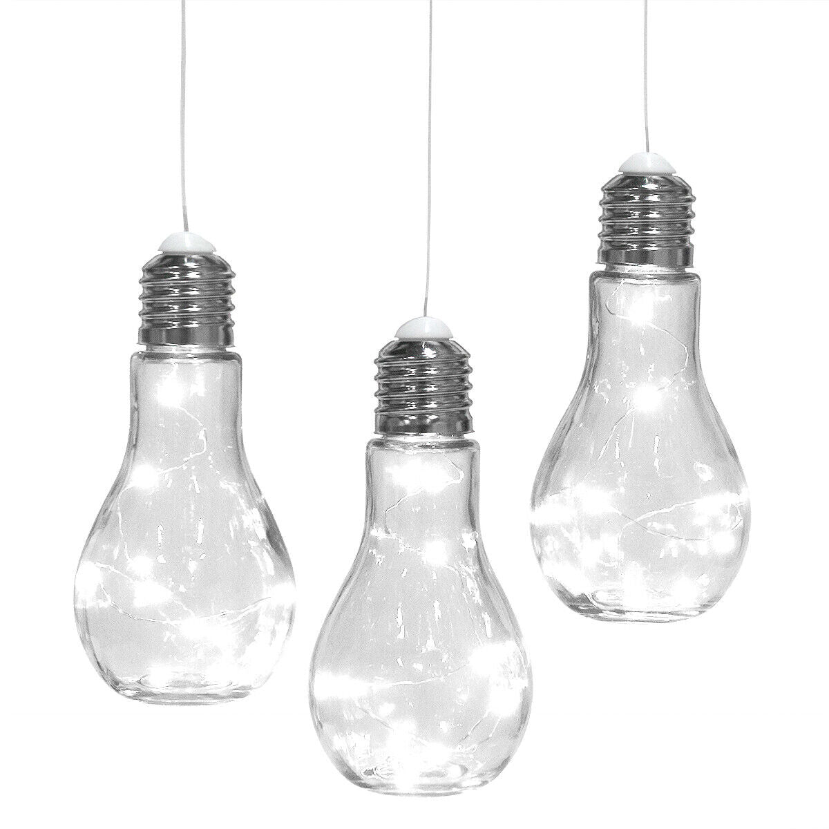 3 Indoor/Outdoor Glass Pendant Lanterns - Fairy Lights Inside!