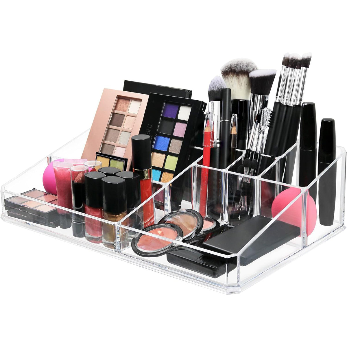9 Compartment Acrylic Storage Organizer, Clear - For Makeup Or Beauty Essentials