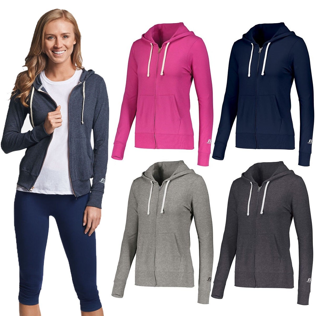 Russell Athletic Women’s Hoodie – Full Zip, Light Cotton Blend