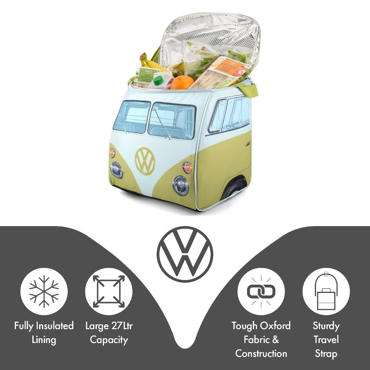 VW Campervan Cooler Bag 30L, Mango Green - Soft Sided Insulated Cooler Bag With Strap
