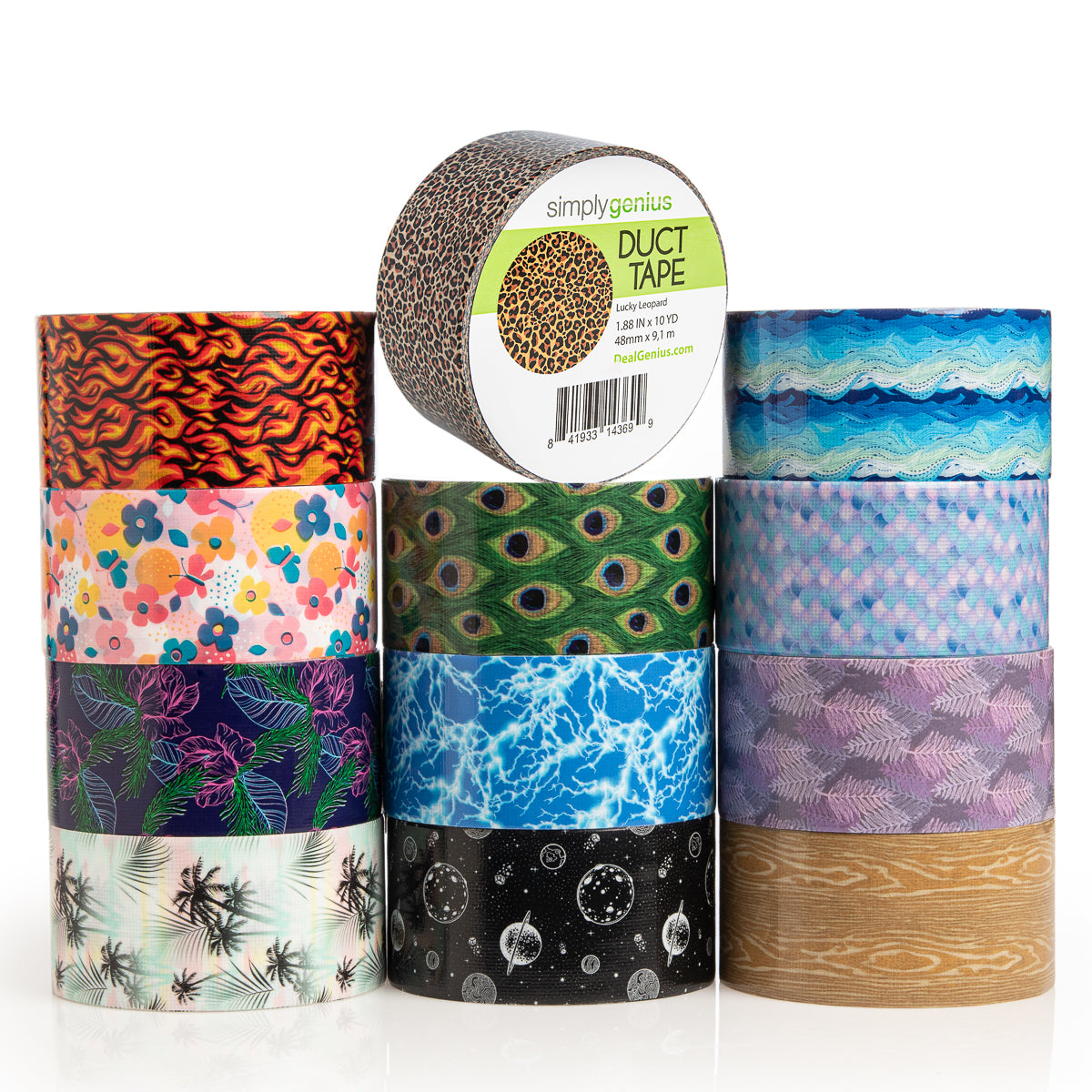 12pk Patterned & Colored Duct Tape By Simply Genius