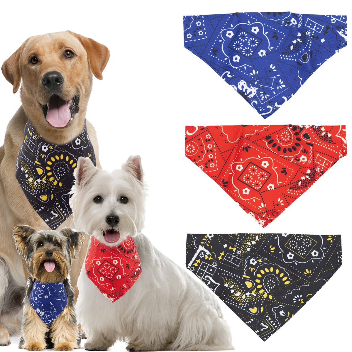 3pk Bandana Dog Collar Accessory – Classic Paisley Pet Bibs