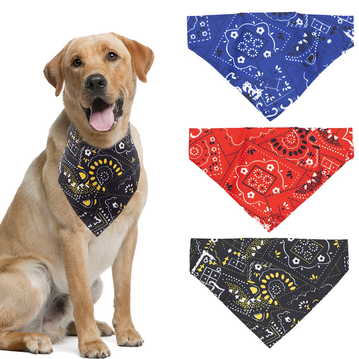 3pk Bandana Dog Collar Accessory – Classic Paisley Pet Bibs