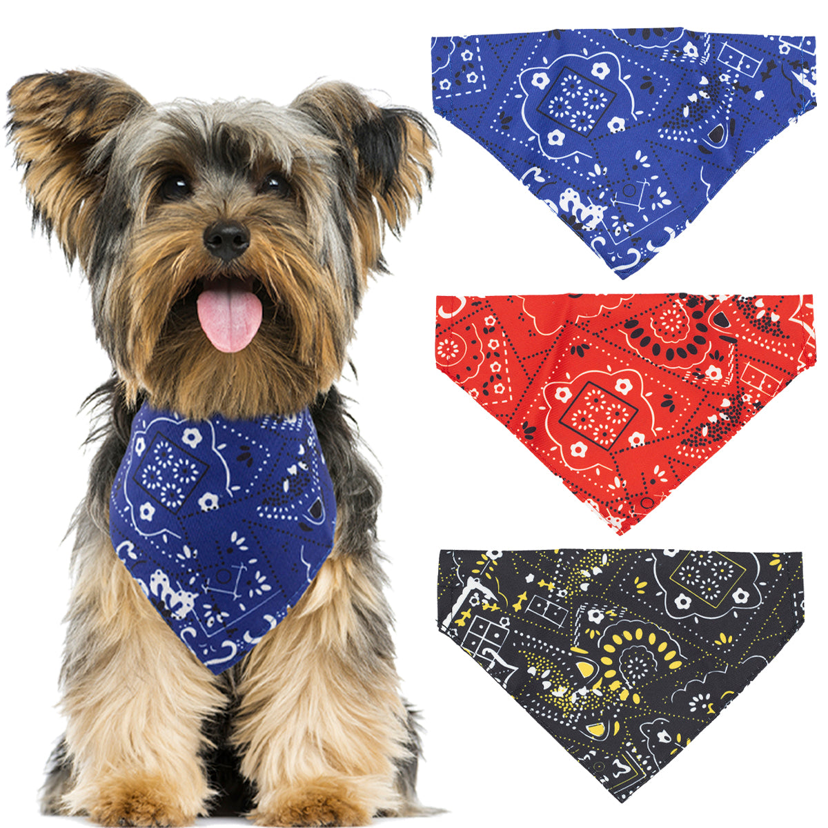 3pk Bandana Dog Collar Accessory – Classic Paisley Pet Bibs