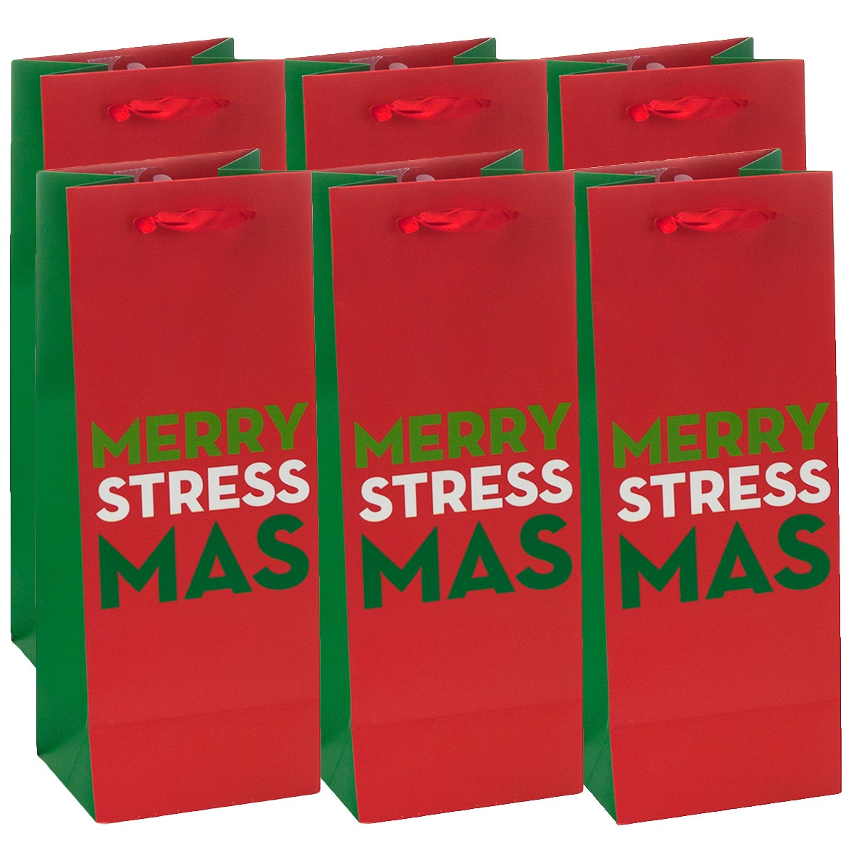 6 Wine Gift Bags: “Merry Stressmas”