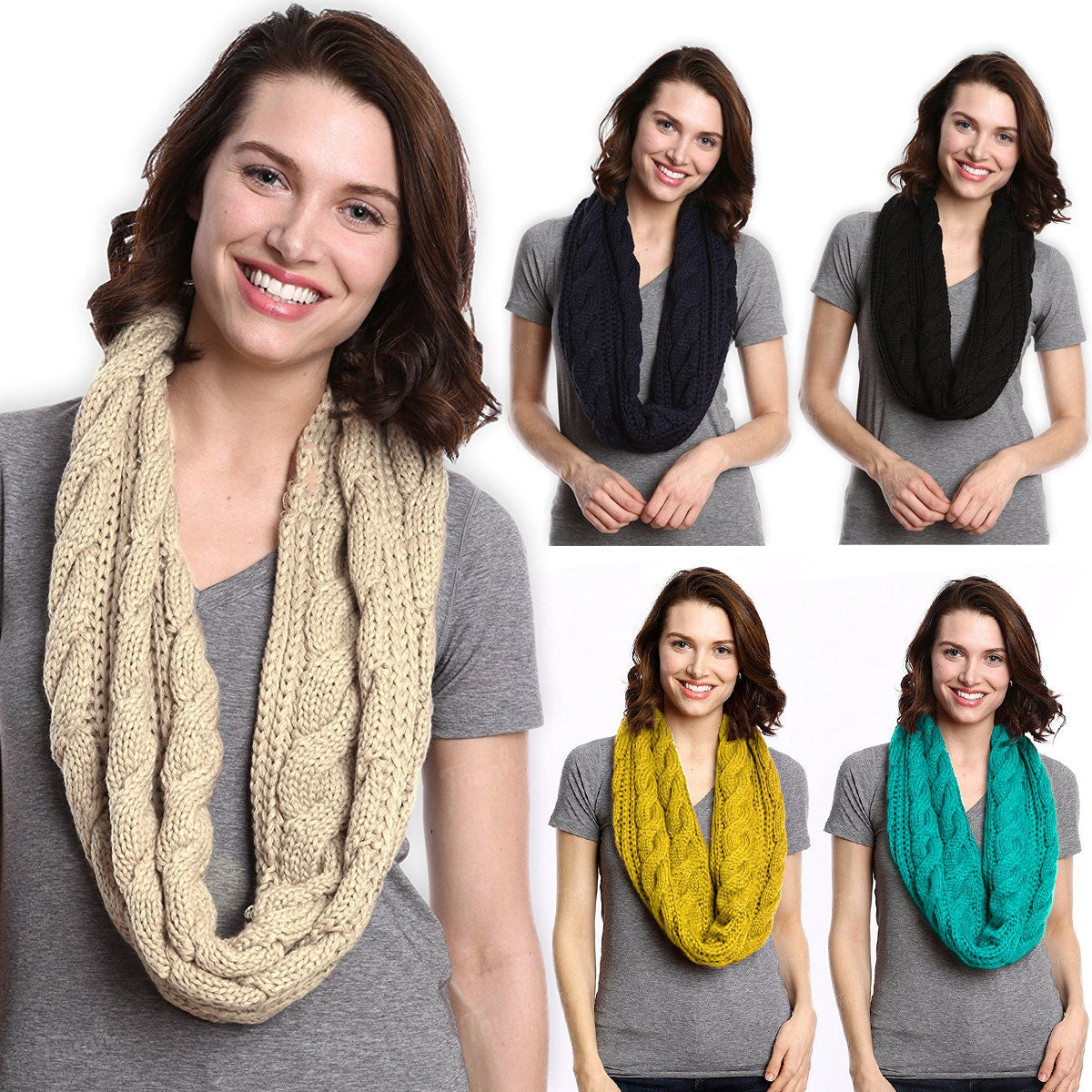 Women’s Cable Knit Infinity Scarf By Tickled Pink – Soft, Versatile