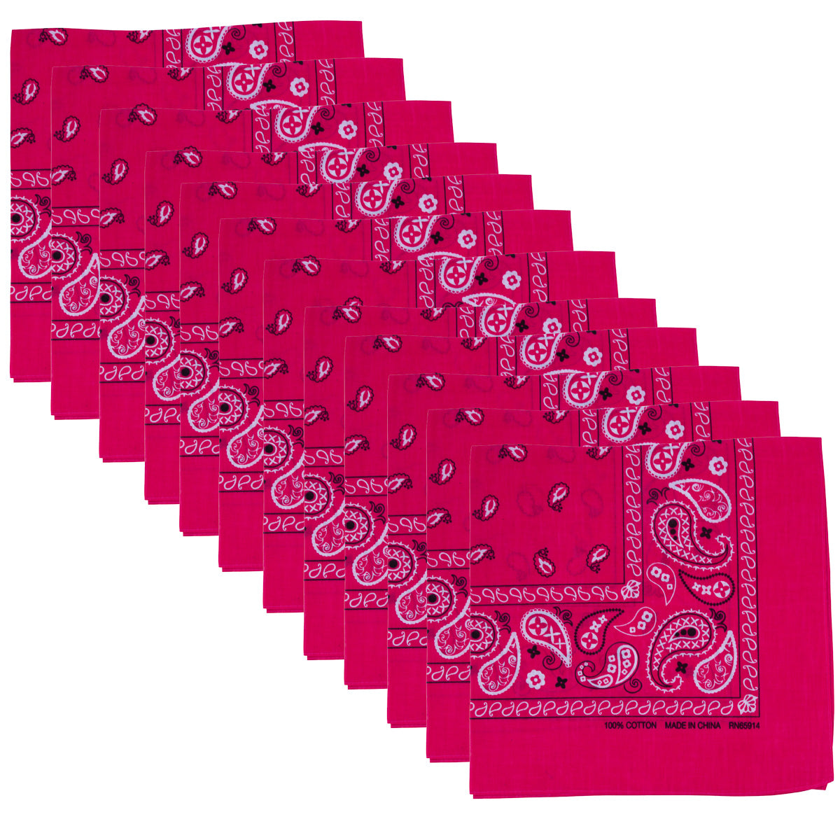 12pk Classic Style 22” Bandana 100% Cotton – Versatile Headwear