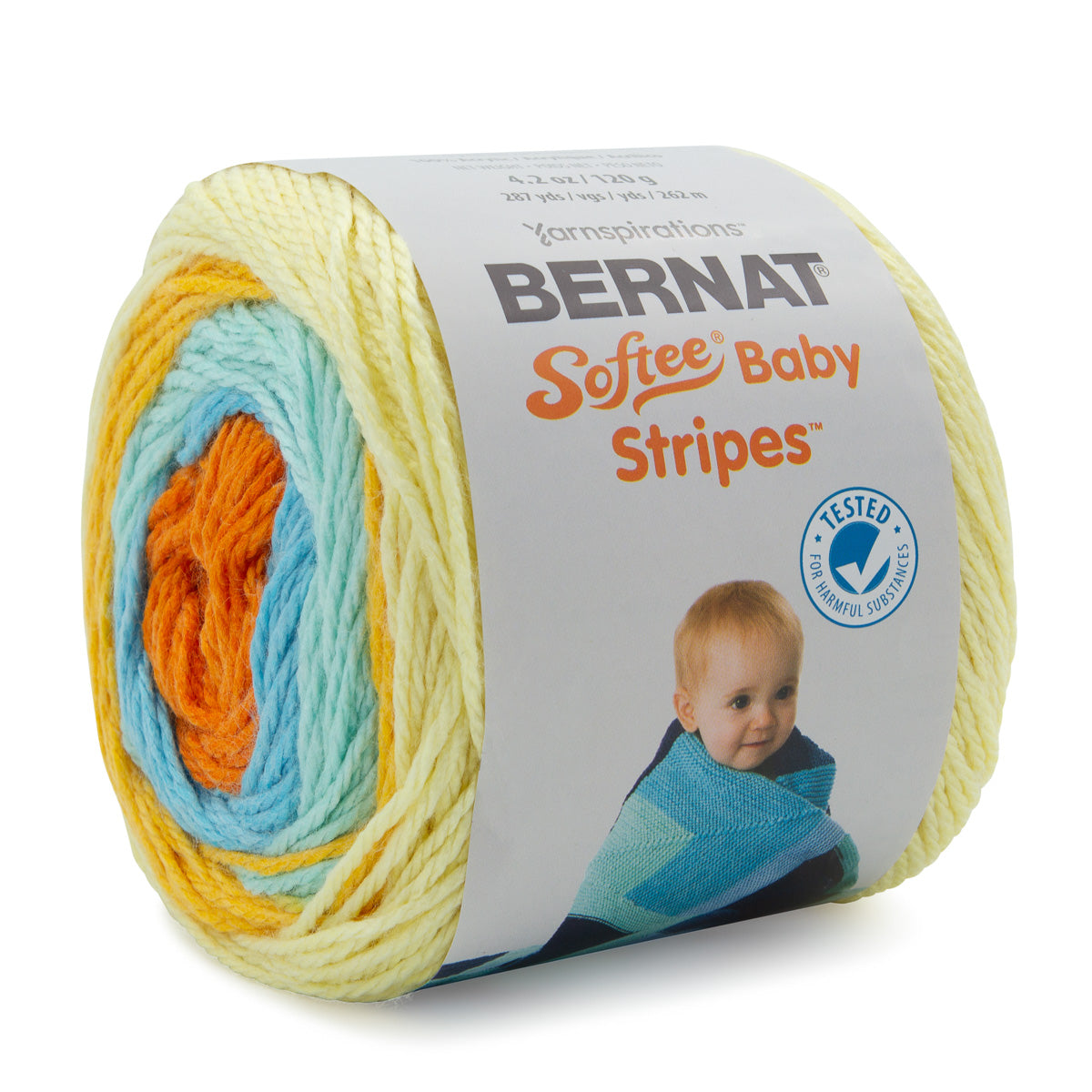 Bernat Softee Baby Stripes 100% Acrylic Light #3 Yarn Cake