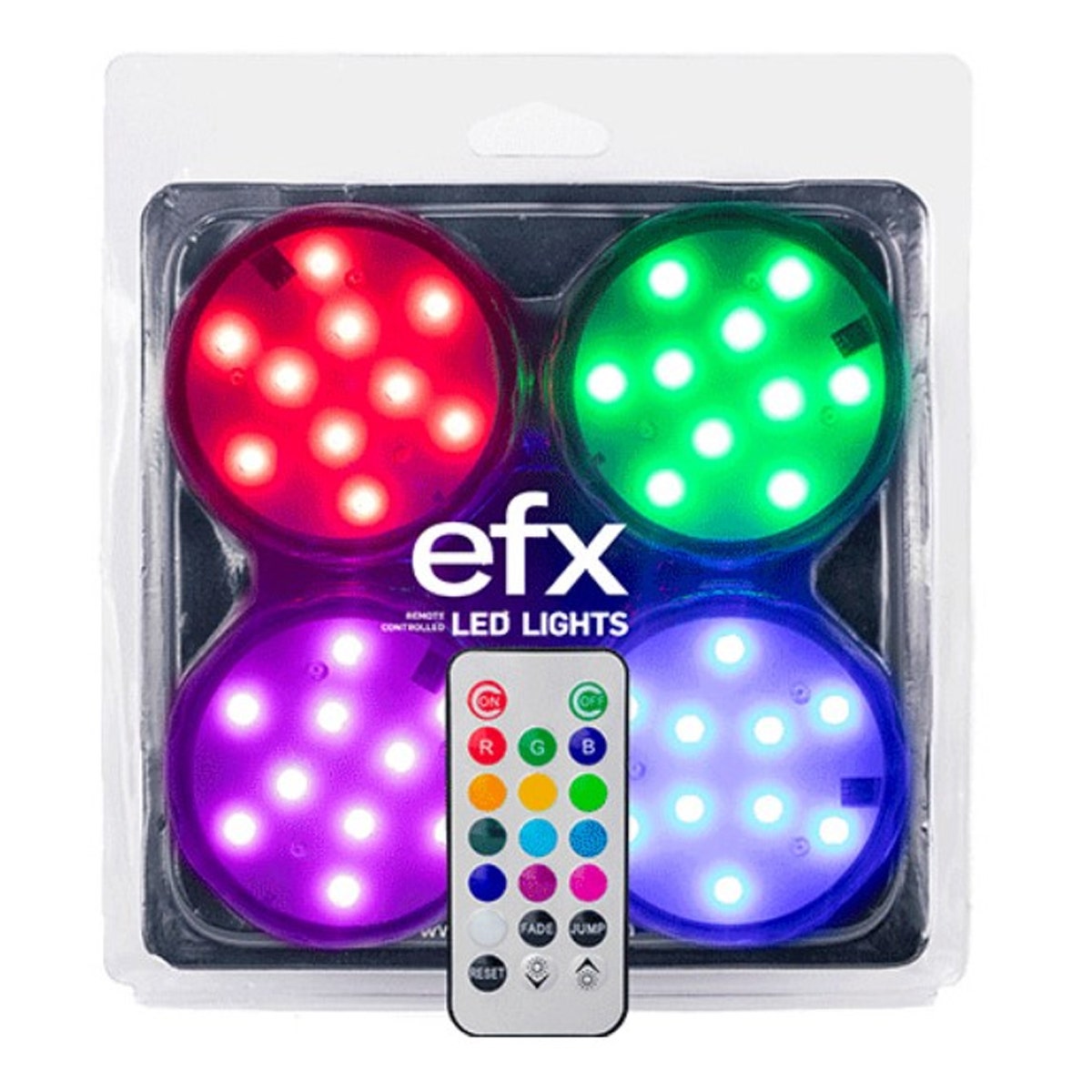 4pk EFX Submersible LED Lights With Remote Waterproof Underwater Color Changing