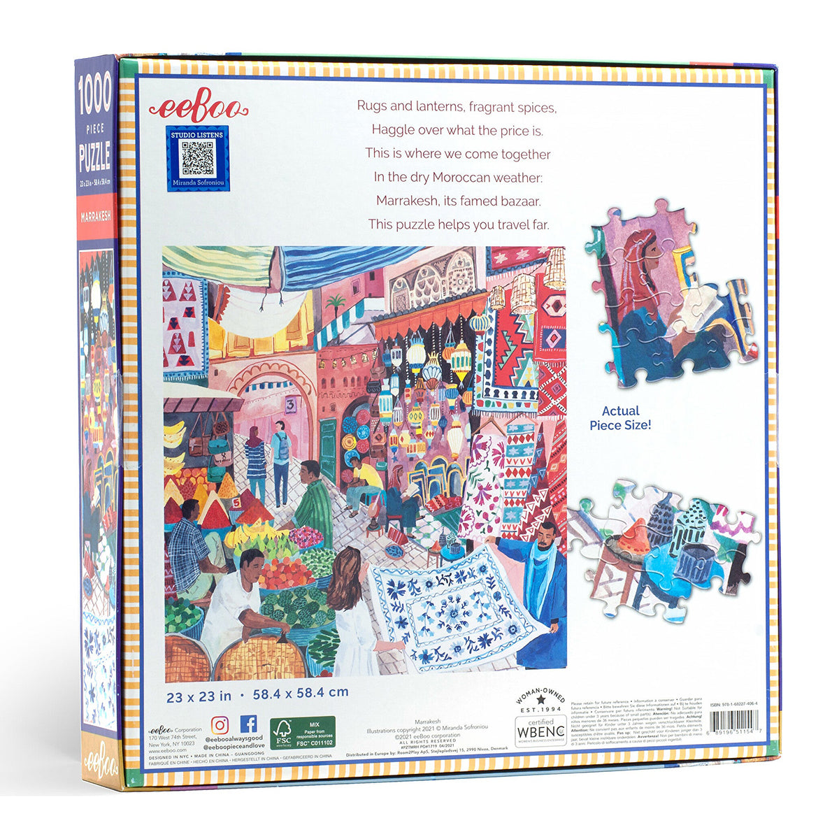 eeBoo 1000pc Square Jigsaw Puzzle – Artist-Designed, Eco-Friendly