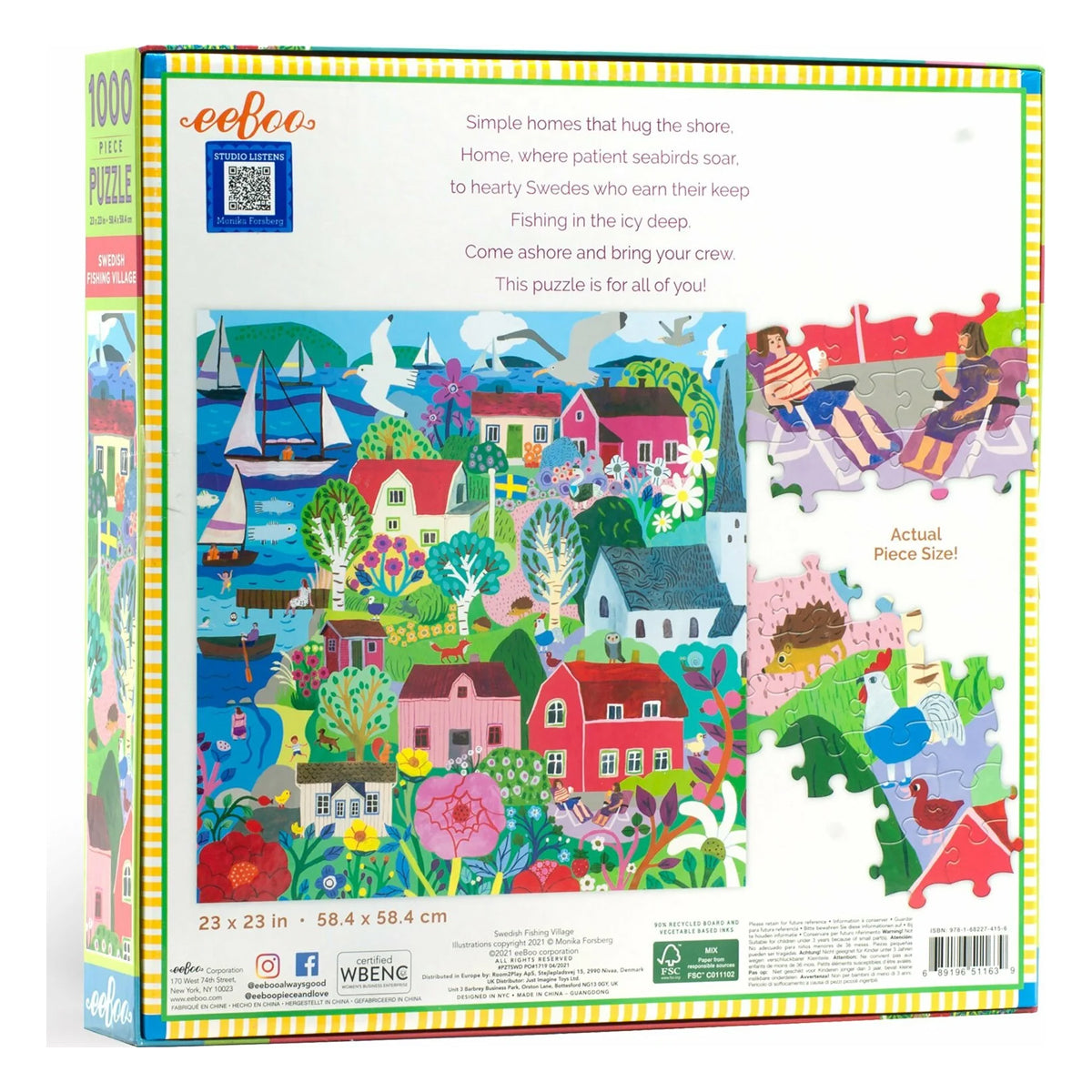 eeBoo 1000pc Square Jigsaw Puzzle – Artist-Designed, Eco-Friendly