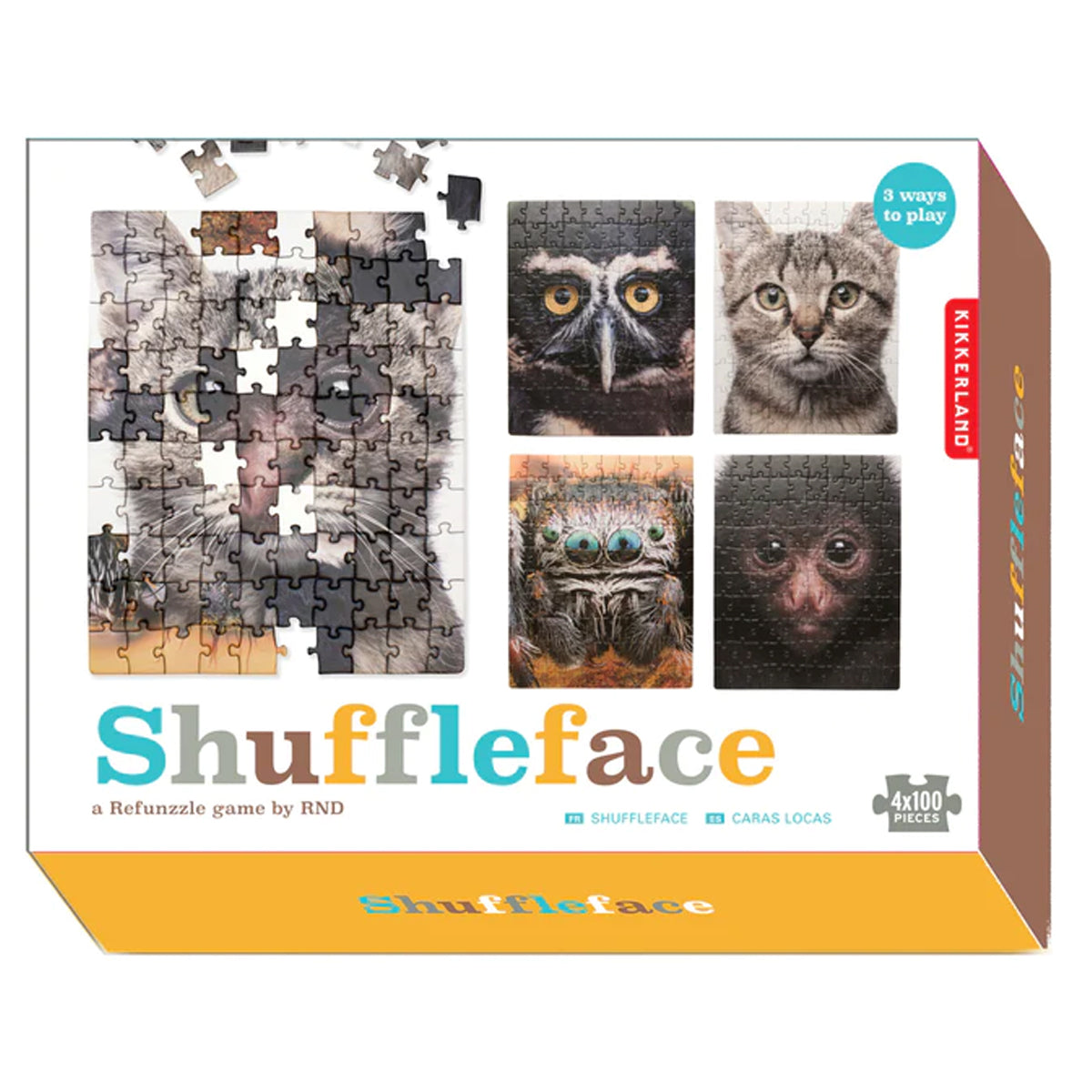 Kikkerland 4 Set of 100pc Shuffleface Puzzles – Mix & Match Fun!
