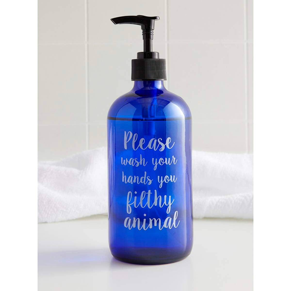 47th & Main Glass Soap Dispenser Pump Bottle With Fun Messages