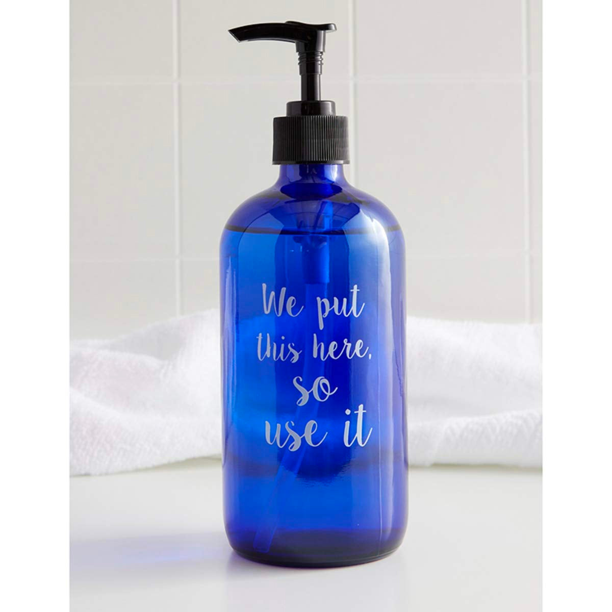 47th & Main Glass Soap Dispenser Pump Bottle With Fun Messages