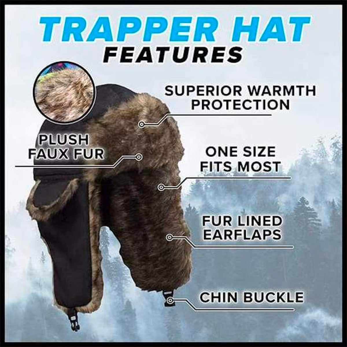 SA Winter Ushanka Faux Fur Trapper Pilot Hat – Ear Flaps Adjust