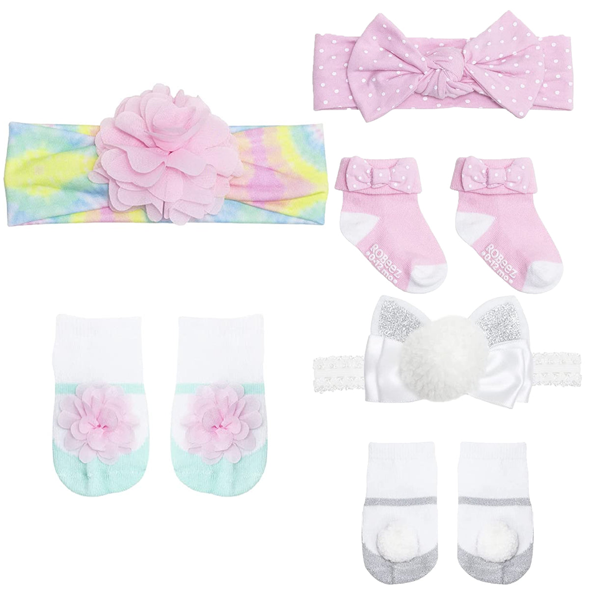 2pc Robeez Baby Girl Accessories Set – Headband, Socks, 0-12M