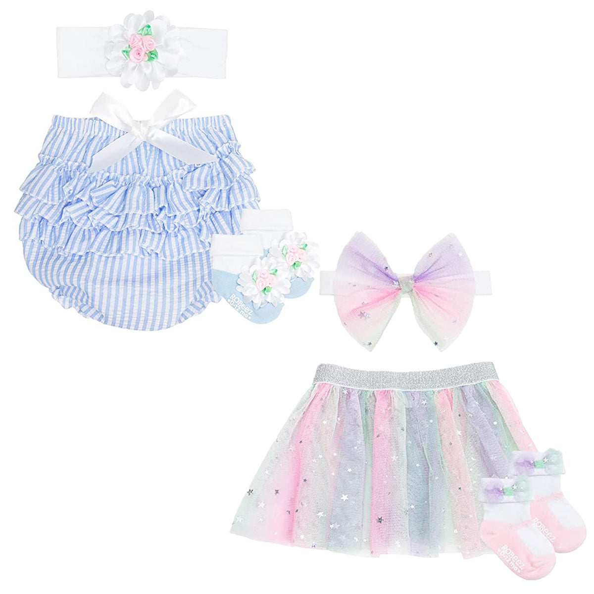 3pc Robeez Baby Girl Clothing Set – Headband, Socks, Skirt, 0-12M