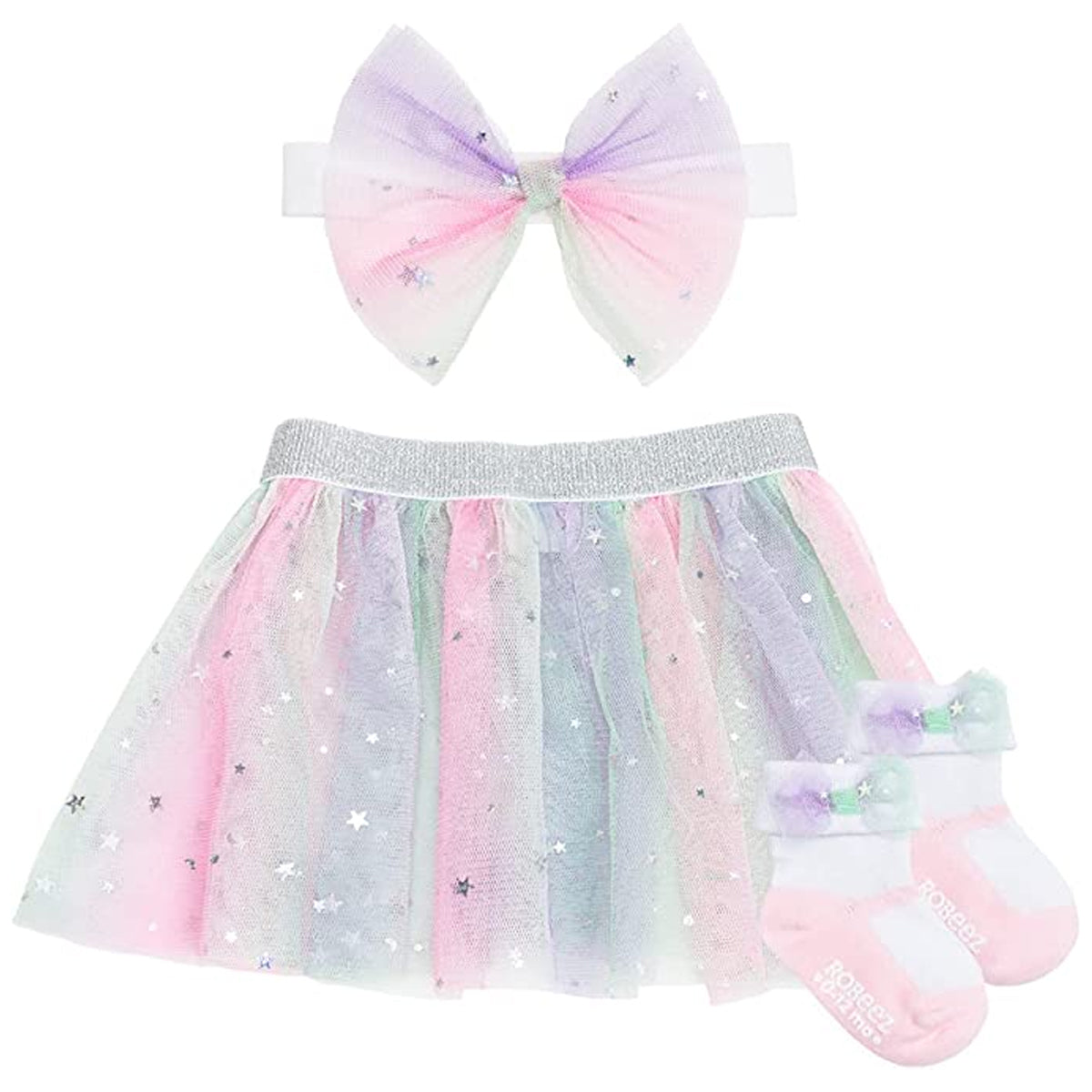 3pc Robeez Baby Girl Clothing Set – Headband, Socks, Skirt, 0-12M