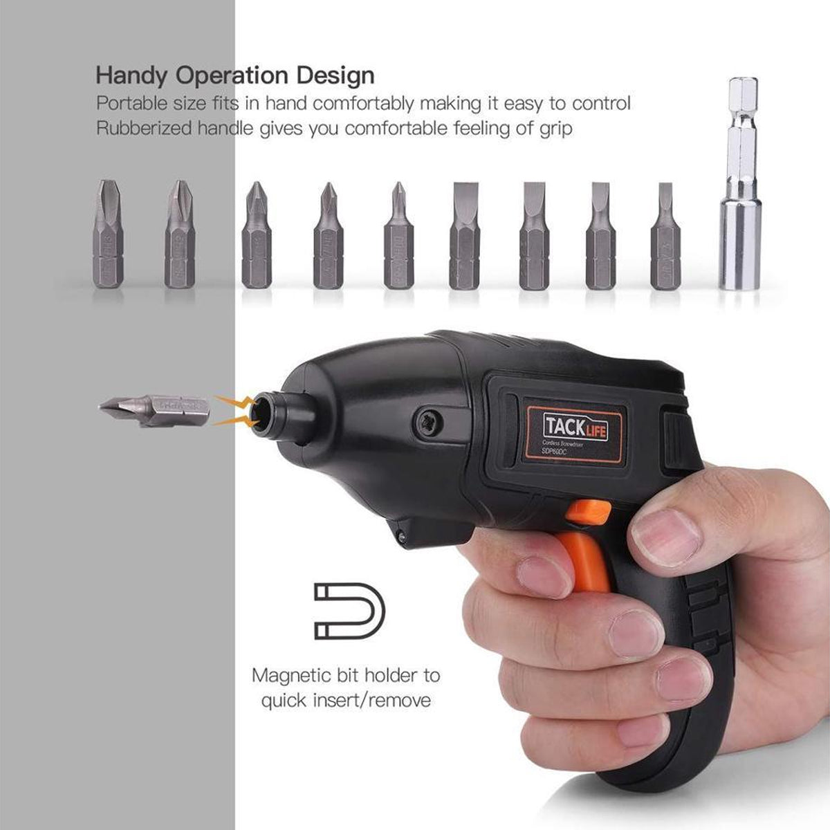 10 Bit Tacklife Cordless Drill Set – USB Rechargable, LED Light