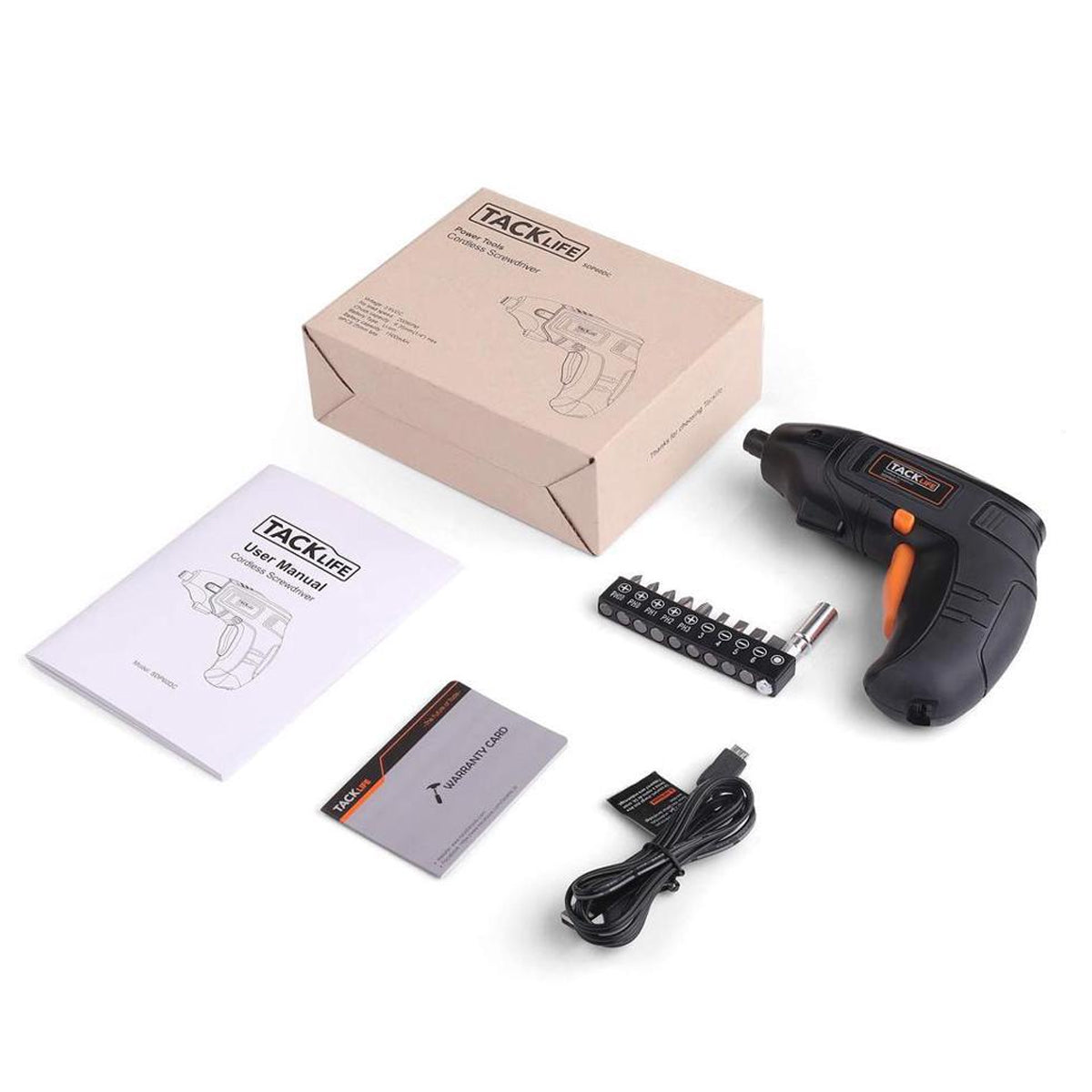 10 Bit Tacklife Cordless Drill Set – USB Rechargable, LED Light