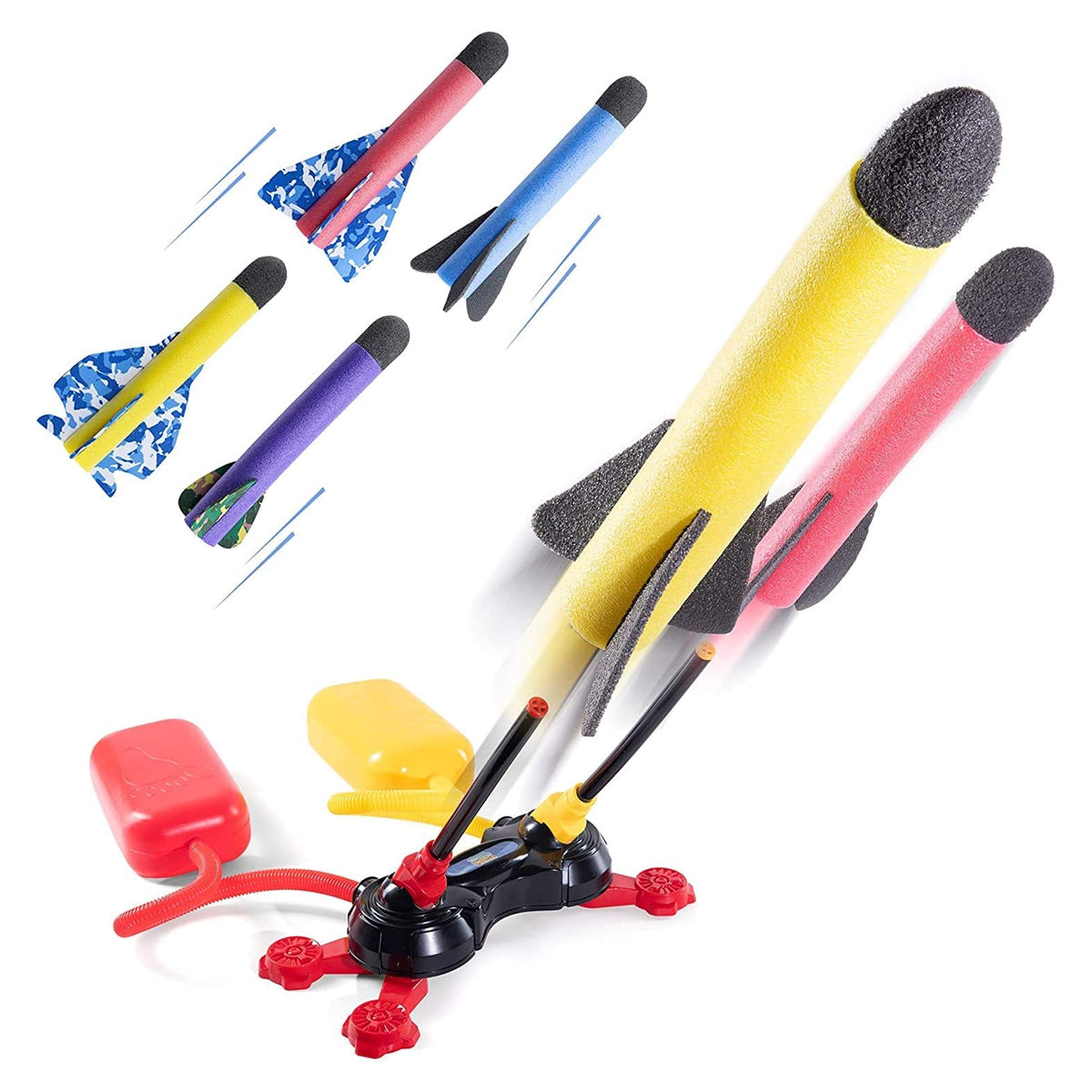 Prextex Double Foam Rocket Launcher – Air Pump Shoots Up To 100Ft