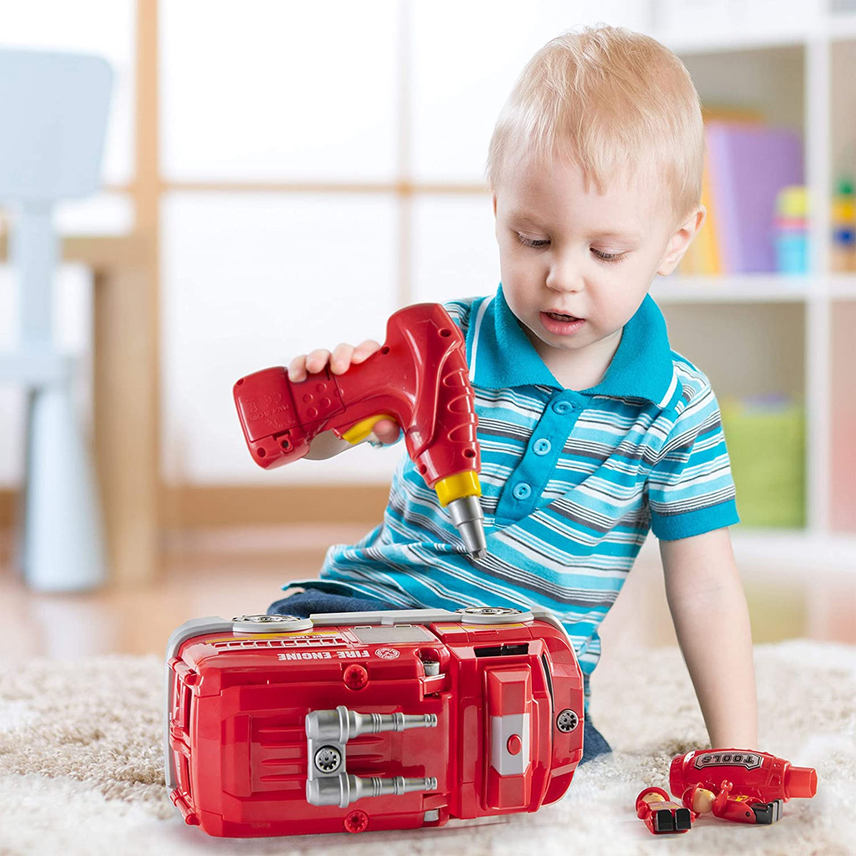 Bohui Toys Take Apart Firetruck – Lights, Sounds, Electric Drill