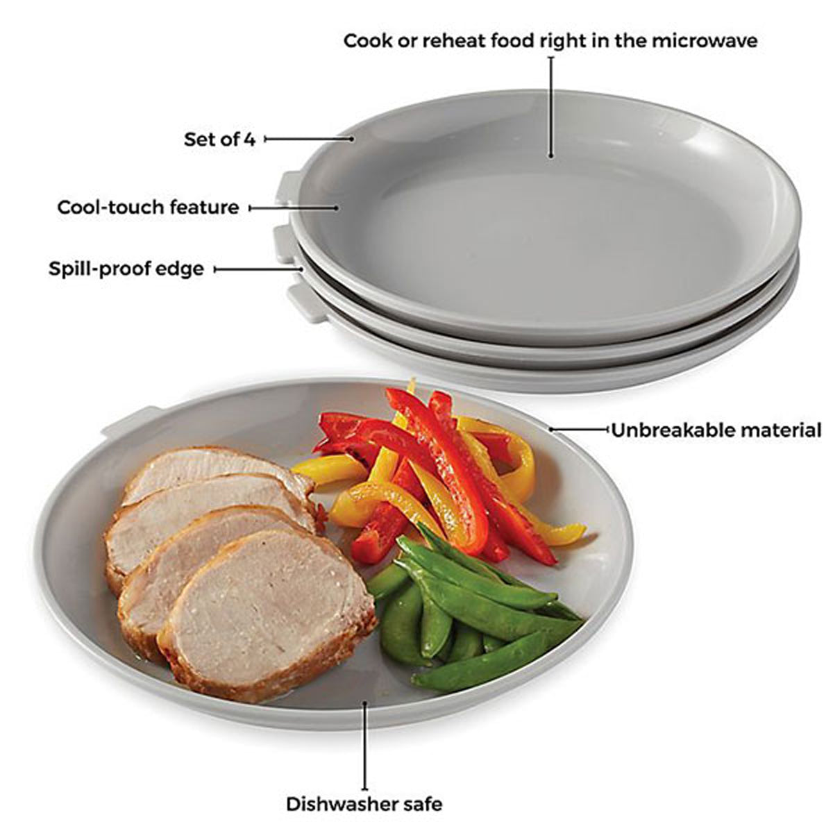 4pk Set 10” Microwave-Safe Plastic Plates – Reusable, Stackable
